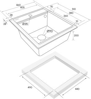 Комплект Paulmark: мойка Stepia 45 и коландер Advance PM114651-GRM+A375-BS серый металлик/брашированная нержавеющая сталь